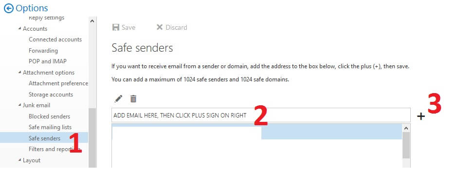 Whitelisting in Hotmail 2